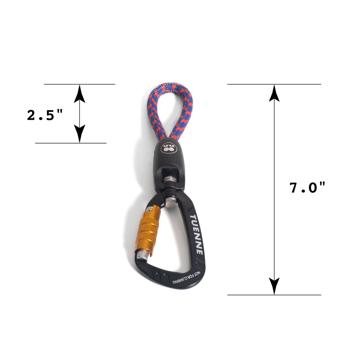 Diagram showing 7-inch length and parts of the Tuenne rope keychain