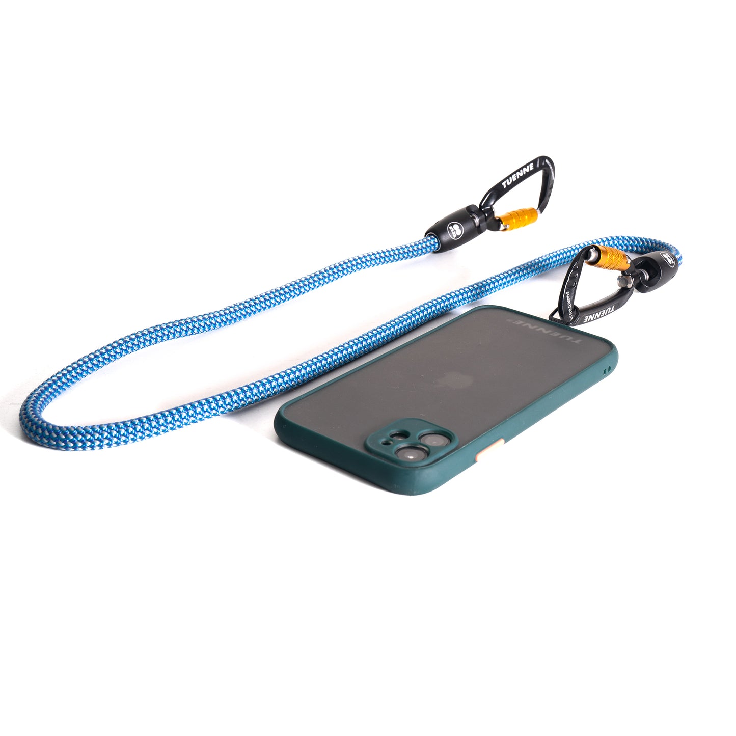 Black nylon phone tab for Tuenne phone tether blue lanyard