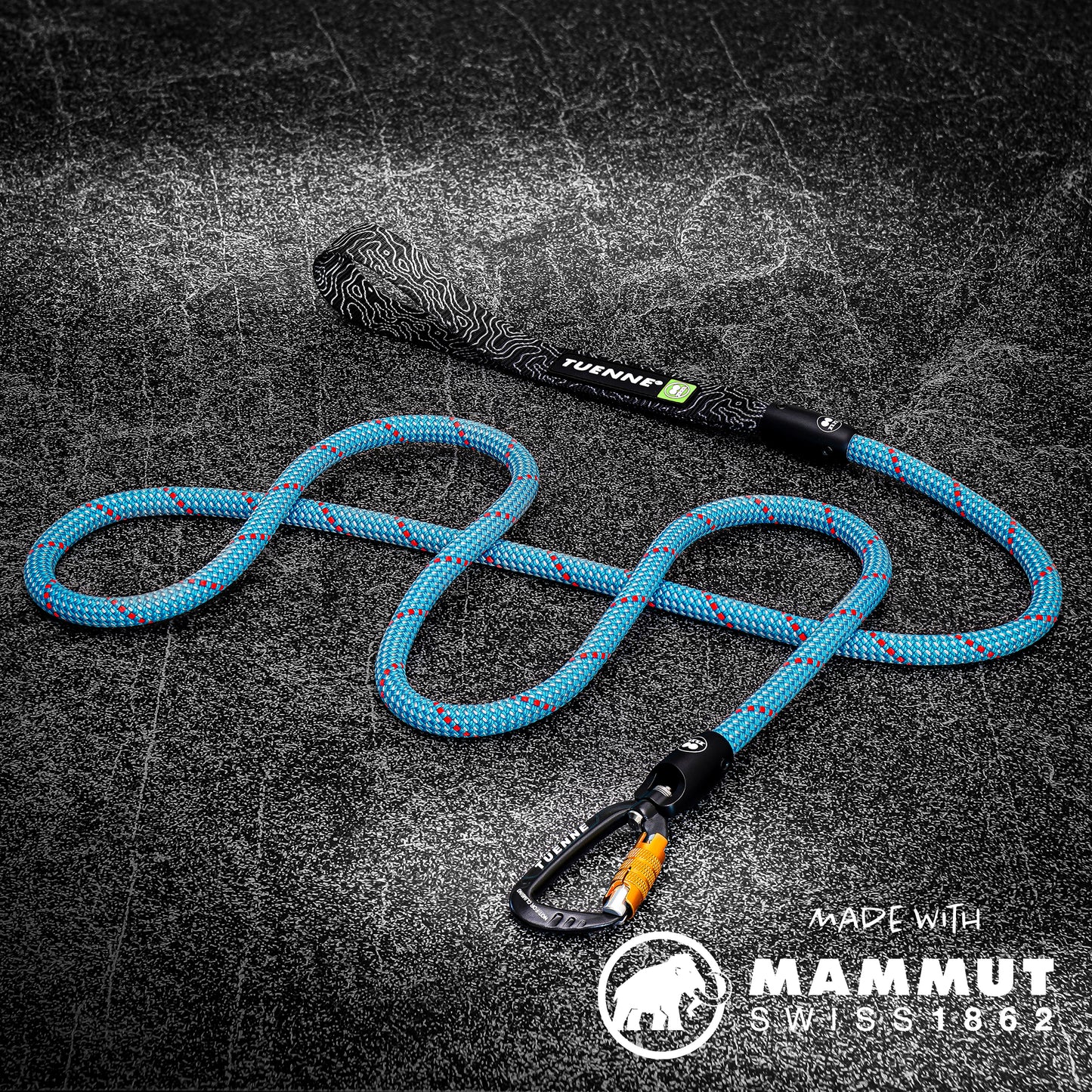 Tuenne Ice Storm blue 9.8mm auto-locking dog leash made from Mammut climbing rope