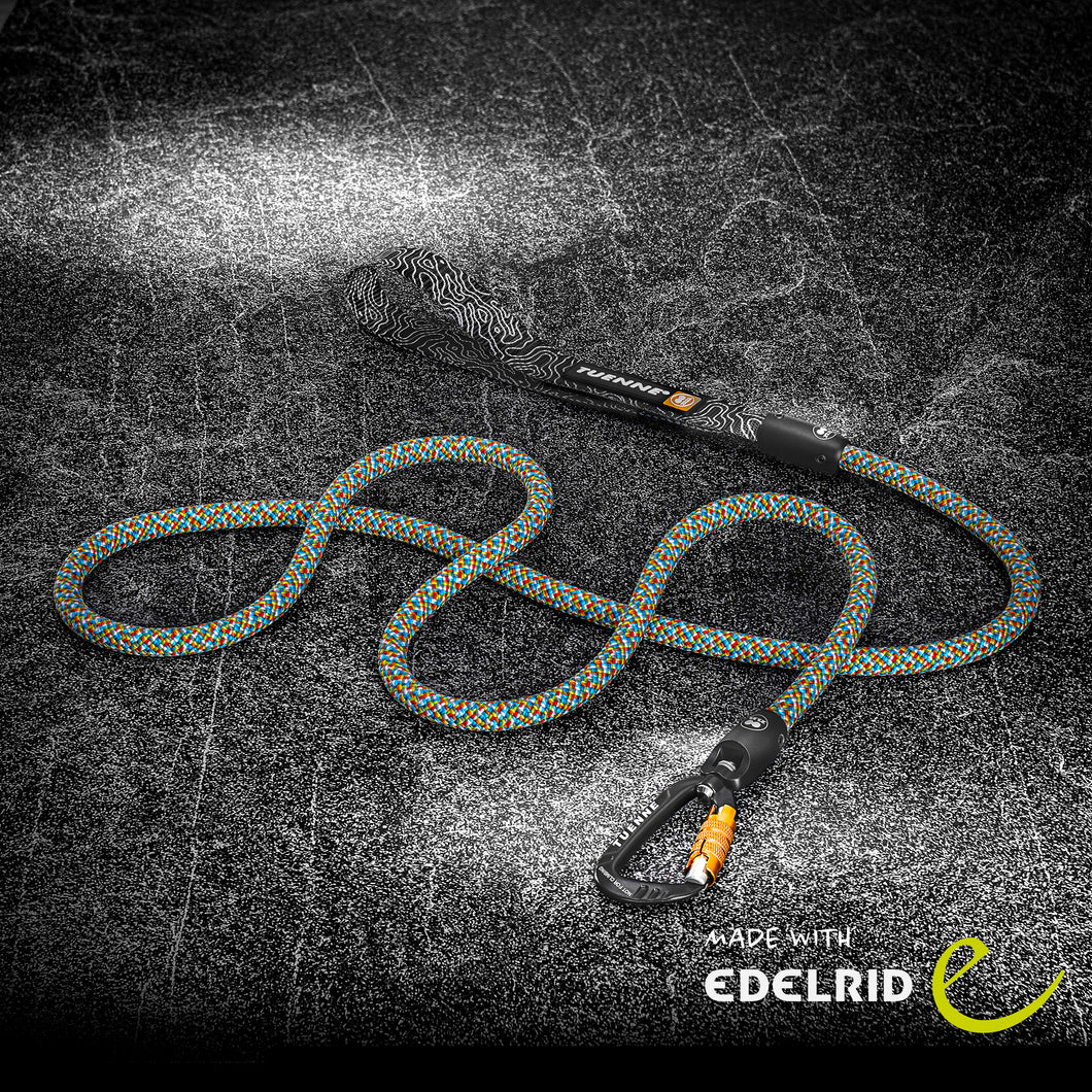 Eco-friendly grey climbing rope dog leash with auto-locking carabiner – handcrafted by Tuenne