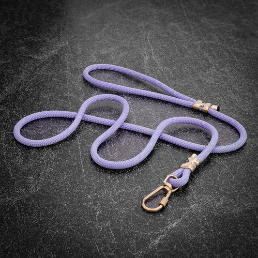 lavender rope dog leash on black background