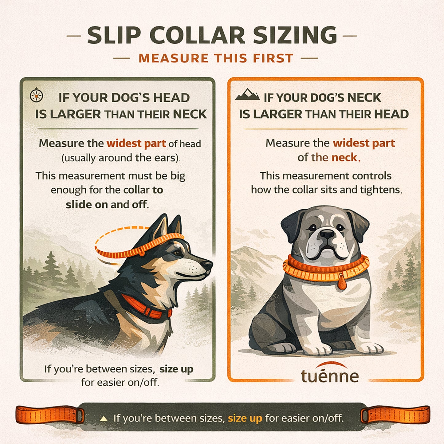 Adjustable slip dog collar made from climbing rope – Small Norte by Tuenne - size chart