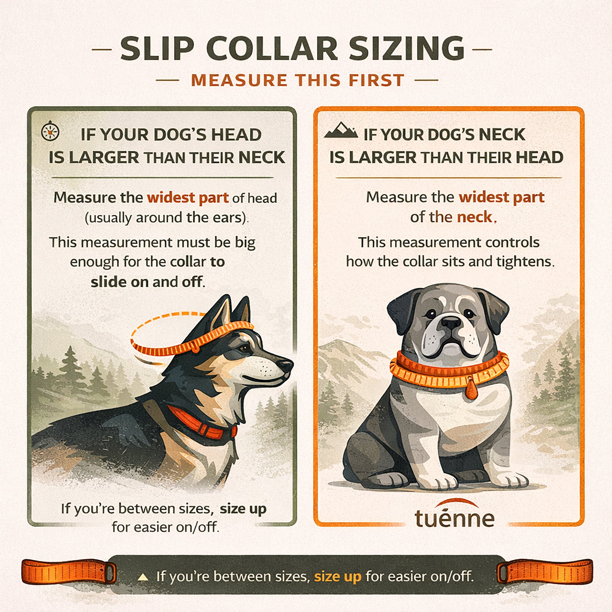 Adjustable slip dog collar made from climbing rope – Small Norte by Tuenne - size chart