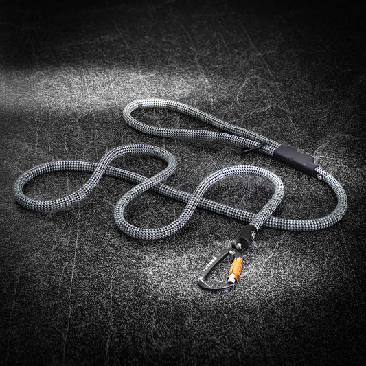 Customizable Boulder Hybrid rope dog leash with swiveling carabiner Gray