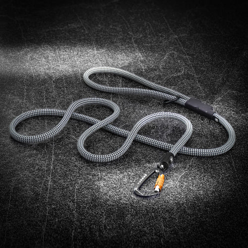 Customizable Boulder Hybrid rope dog leash with swiveling carabiner Gray