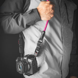 Close-up of modular climbing rope detail on Tuenne camera strap