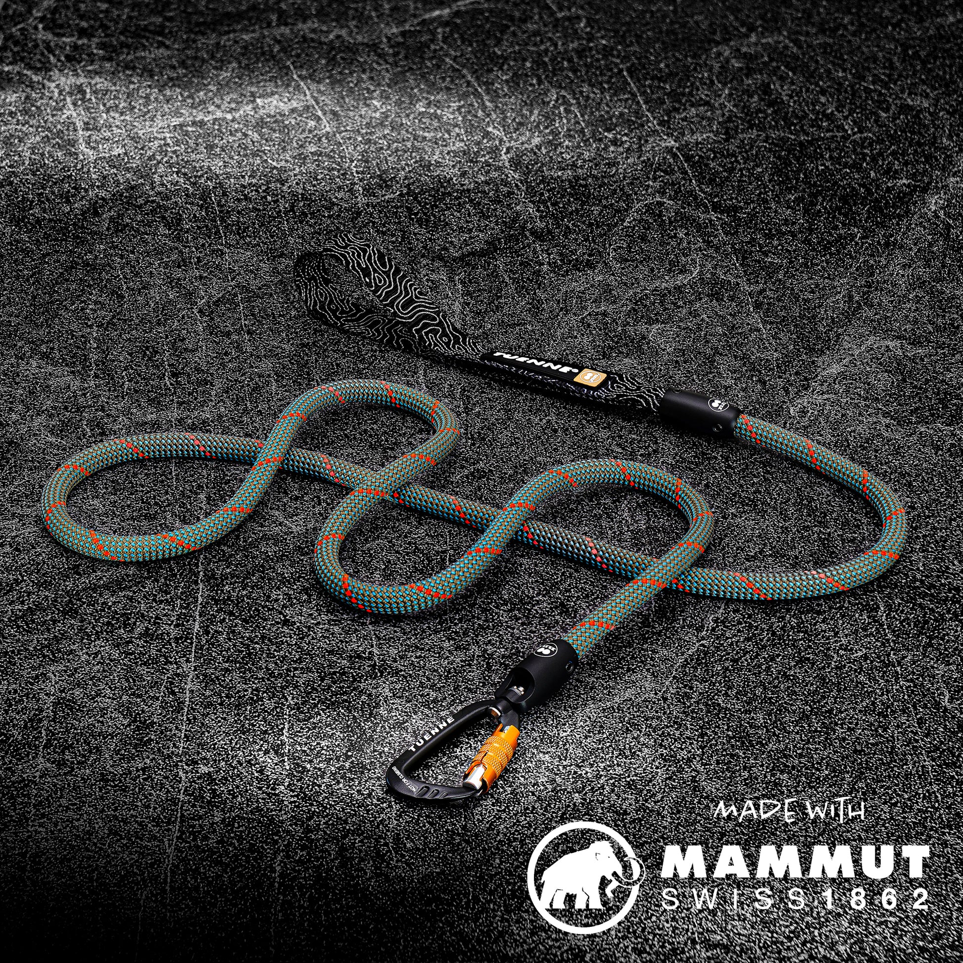 Green climbing rope leash flat lay