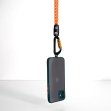 Phone securely attached to Tuenne rope lanyard with carabiner clip