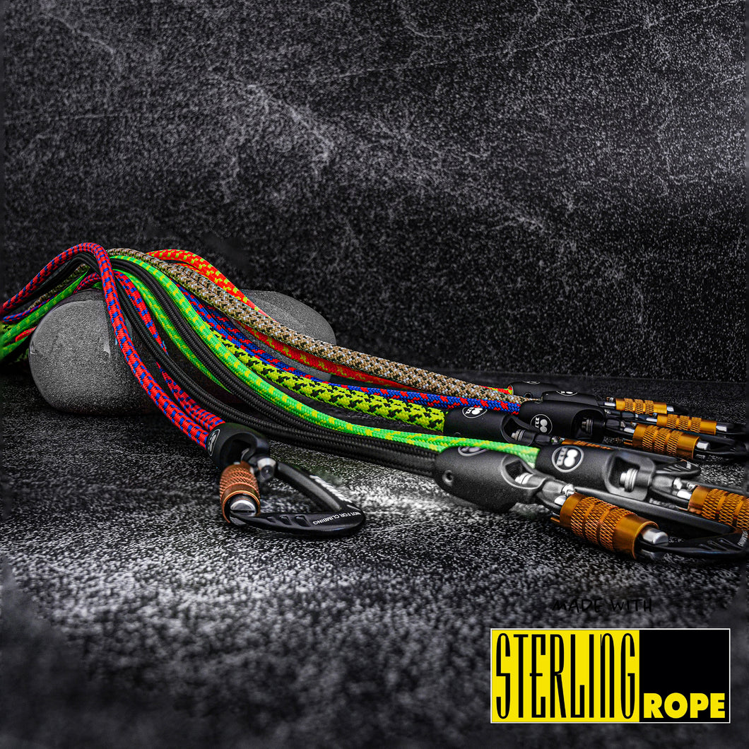 Group of Tuenne rope lanyards in assorted colors with auto-locking carabiners