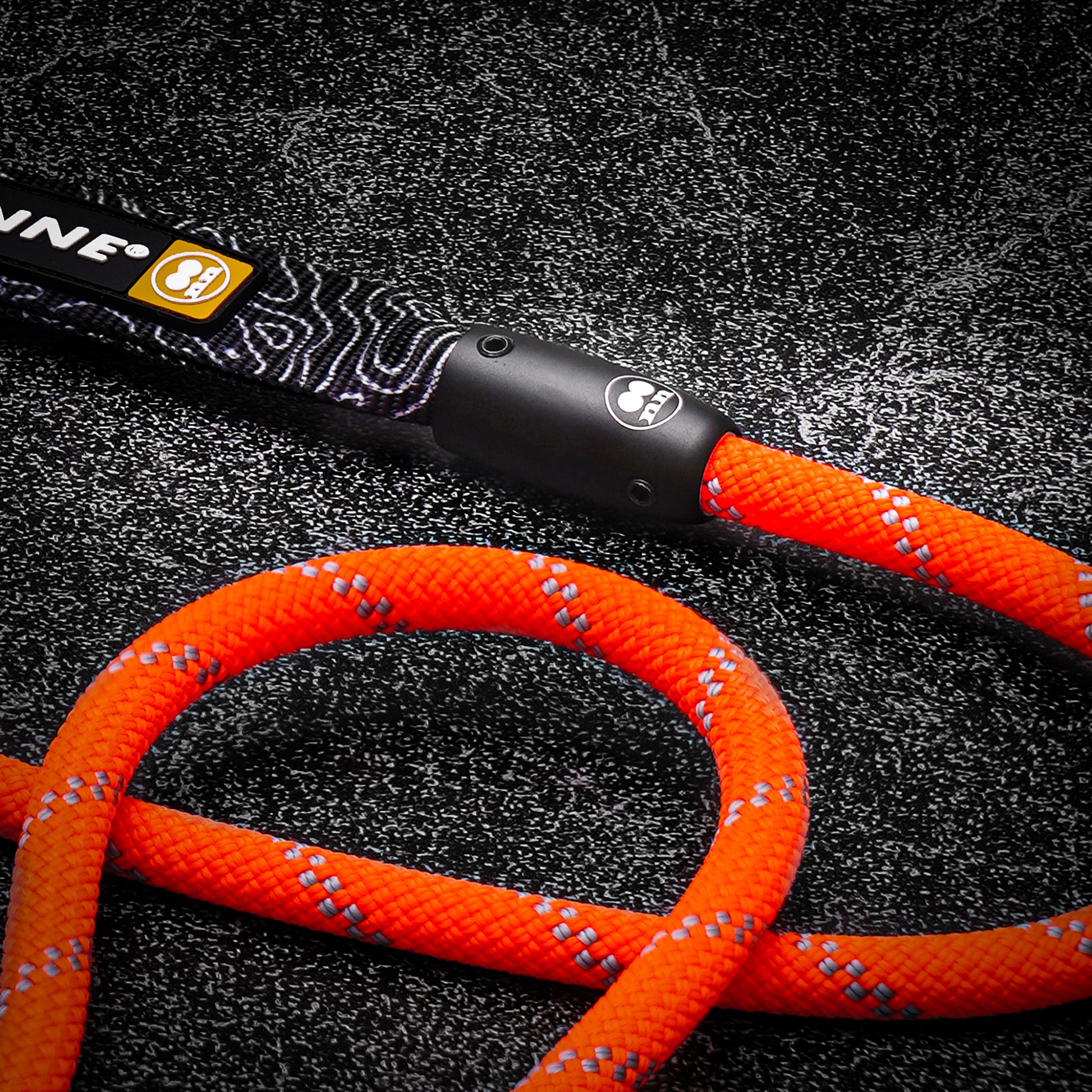 Tuenne Orange Safety Rope Dog Leash with Auto-Locking Carabiner close up