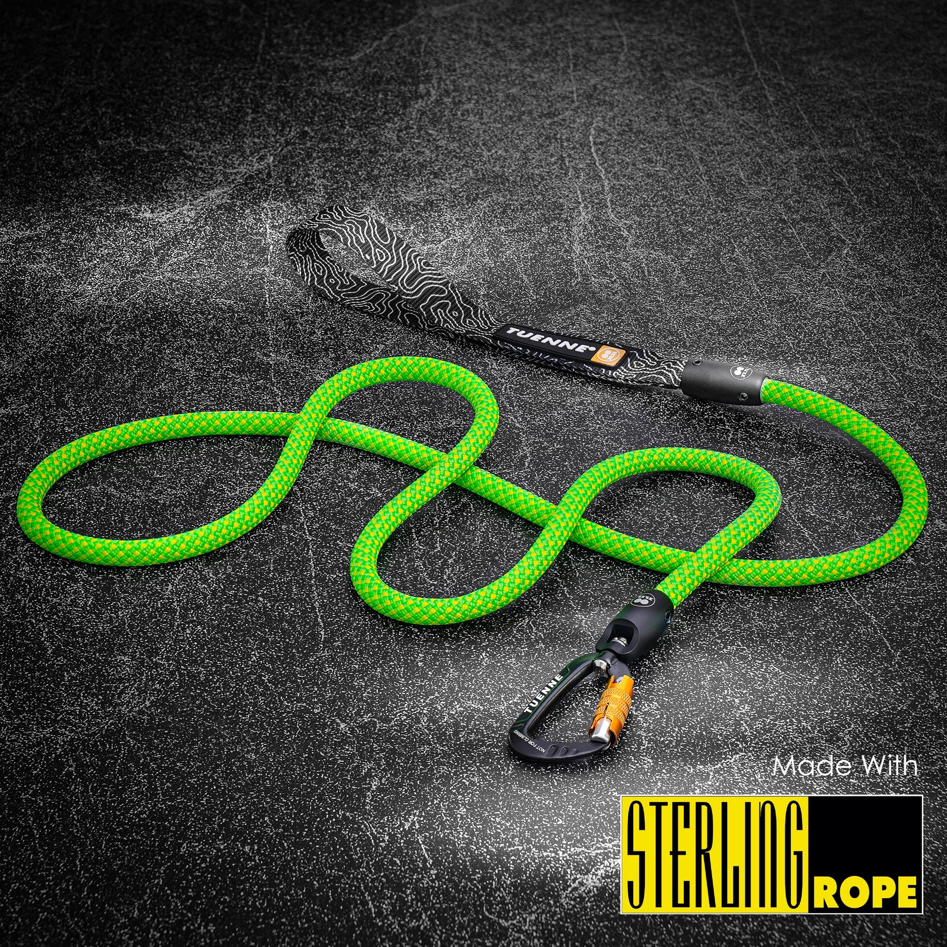 Tuenne Xeros Neon Green rope dog leash with auto-locking carabiner
