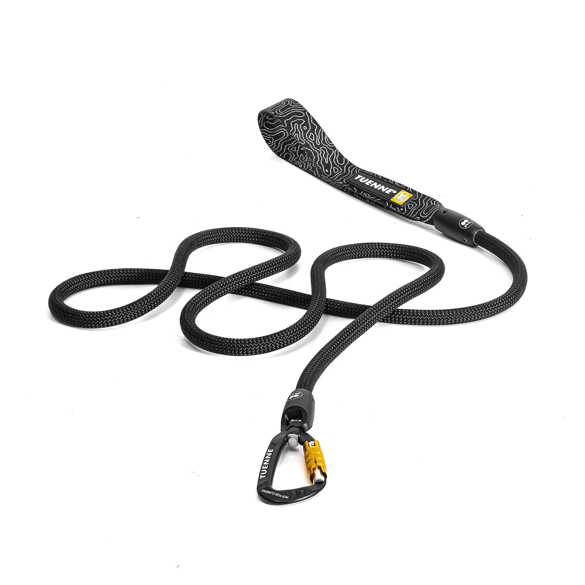 Black auto locking climbing rope leash flat lay