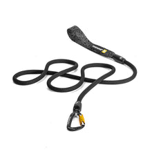 Black auto locking climbing rope leash flat lay