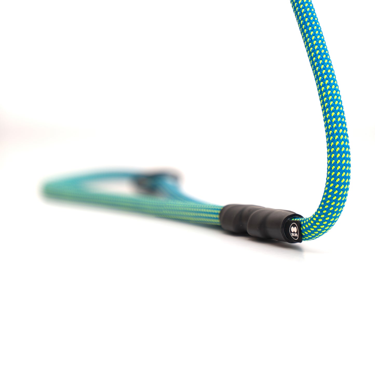 Close-up of carabiner on Norte blue dog leash