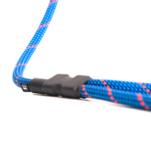 Modular climbing rope leash with replaceable parts blue