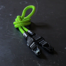 Close-up of modular climbing rope detail on Tuenne camera strap Green