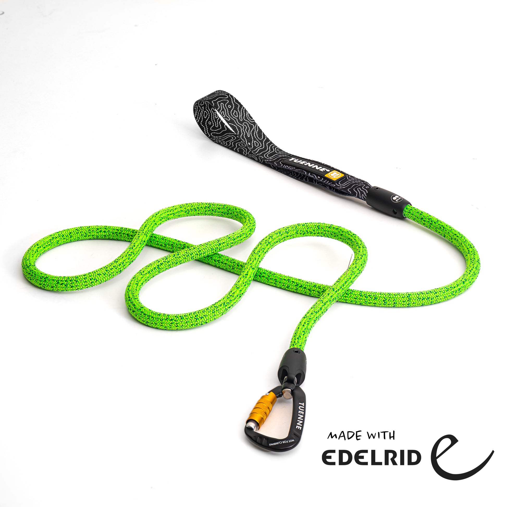 Neon Green climbing rope leash flat lay