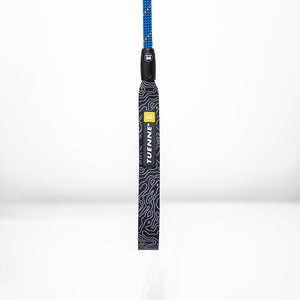 Auto-locking handel close-up on climbing rope leash