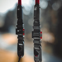 Close-up of modular climbing rope detail on Tuenne camera strap Peak Design connected
