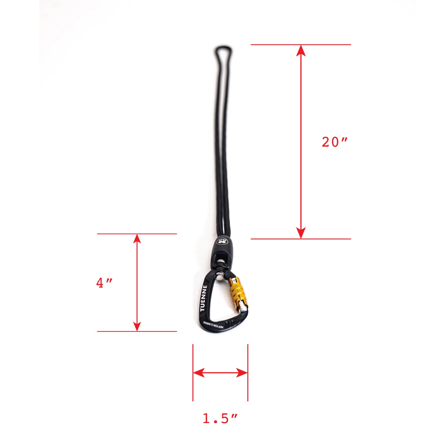 Tuenne rope lanyard size chart showing 24-inch standard length for everyday carry