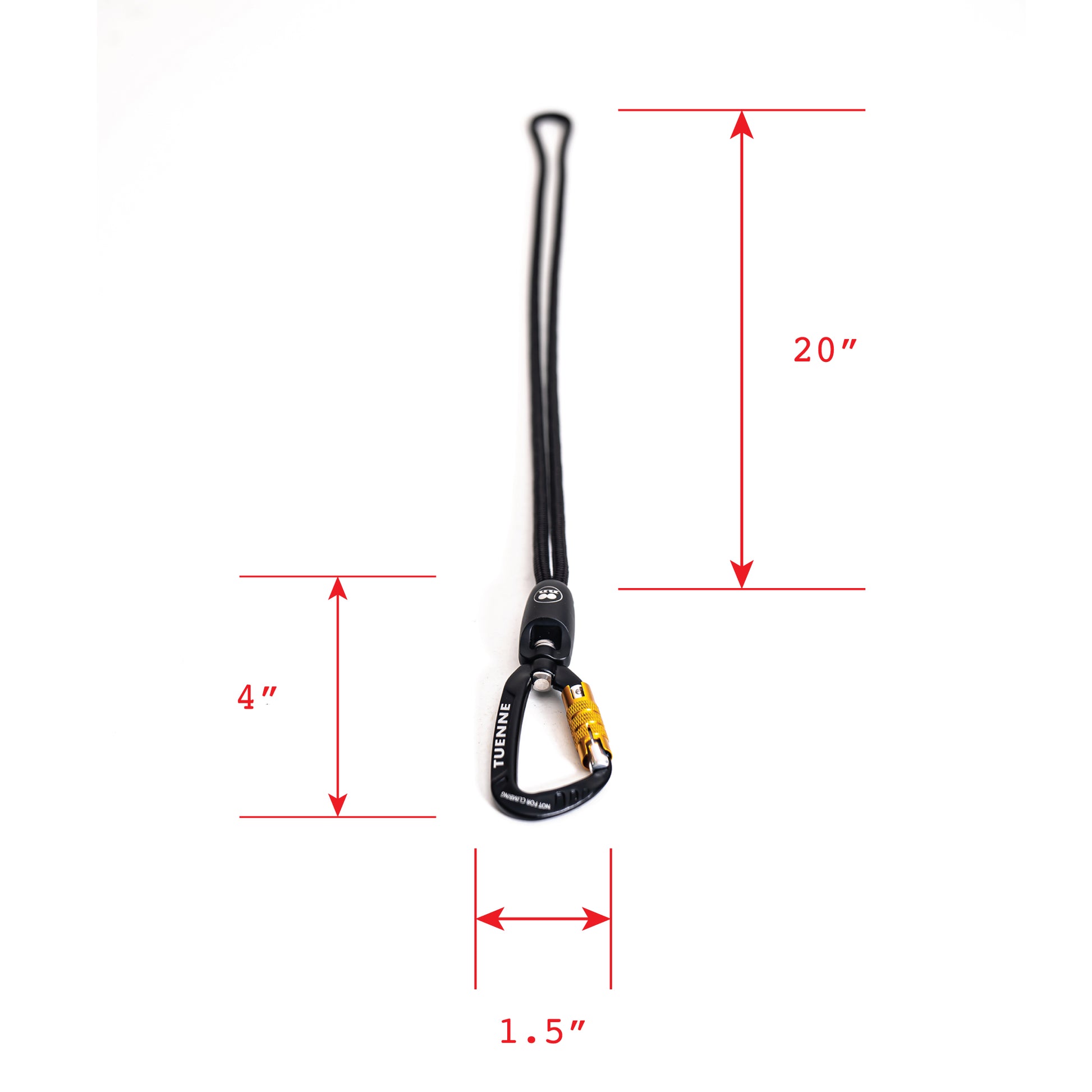 Tuenne rope lanyard size chart showing 24-inch standard length for everyday carry