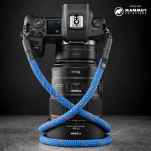 Blue climbing rope camera strap 