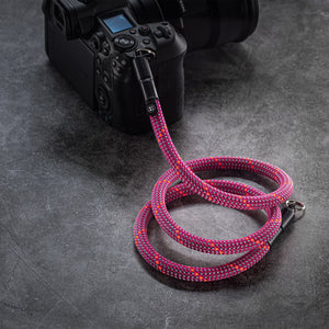 pink climbing rope camera strap